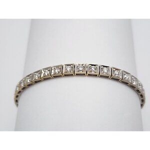 Unique 18K Karat Solid White Gold Designer Diamond Tennis Link Bracelet 6.75" L